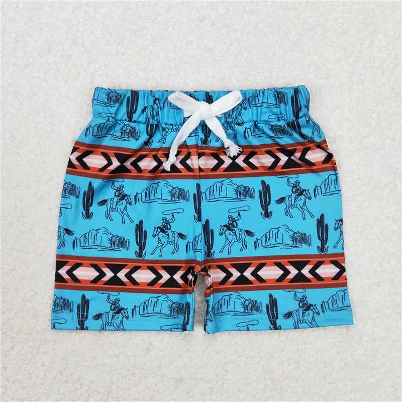 RTS NO MOQ Baby Boys Summer pants SS0207 Blue Cactus Rodeo Cow Shorts