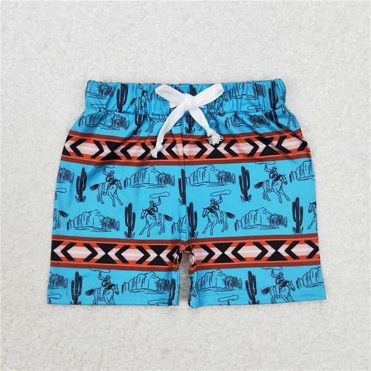 RTS NO MOQ Baby Boys Summer pants SS0207 Blue Cactus Rodeo Cow Shorts