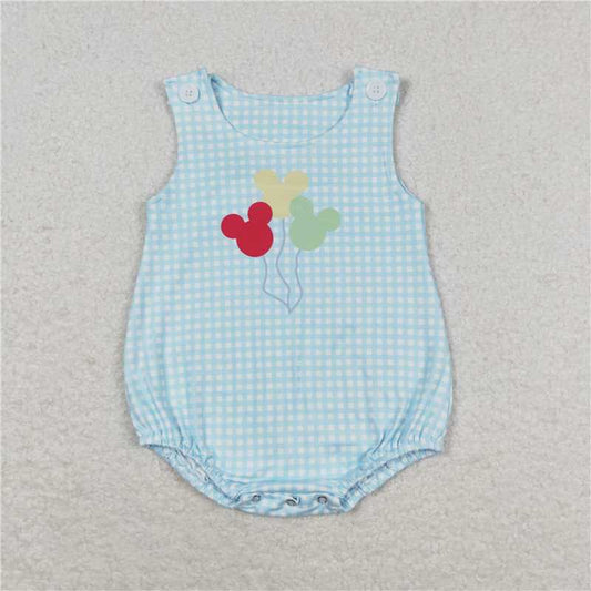 6.27 RTS NO MOQ Baby Boys Summer Bodysuit SR1204 Boys Blue Checkered Mouses Rompers
