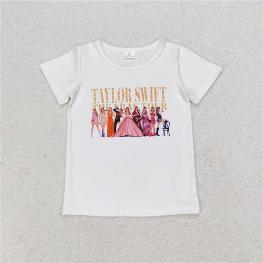 RTS NO MOQ Summer Baby Girls Short Sleeve GT0532 White Short Sleeve Tee Shirts Tops