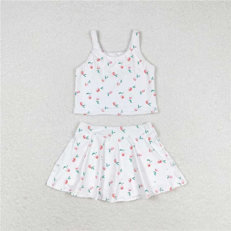 GSD0993 Baby Girls Summer White Peach Top Skirts Active Wear Clothes Sets