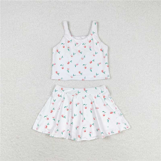 GSD0993 Baby Girls Summer White Peach Top Skirts Active Wear Clothes Sets