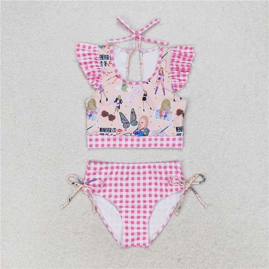 S0291 Baby Girls Summer Singer Pink Top Bummie 2pcs Swimsuits