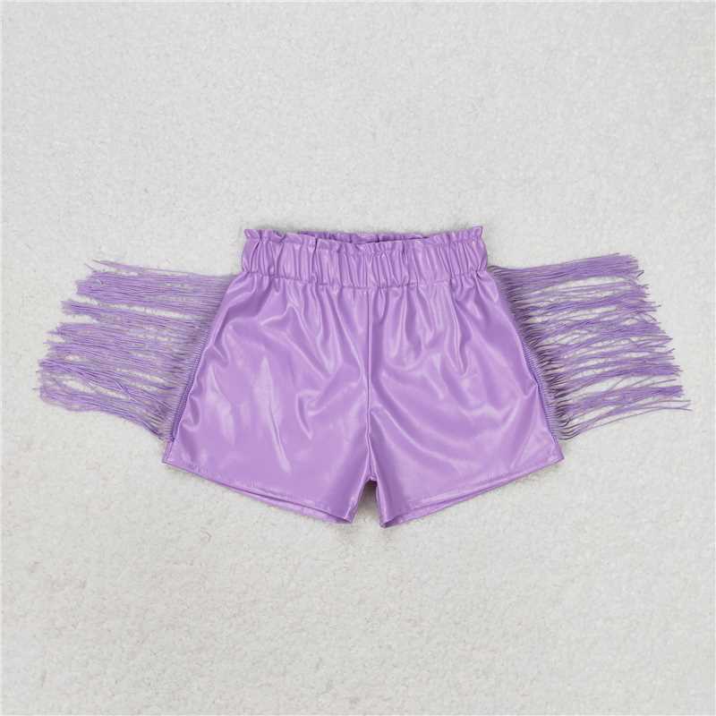 SS0251 Baby Girls Lavender Tassel Pleather Shorts