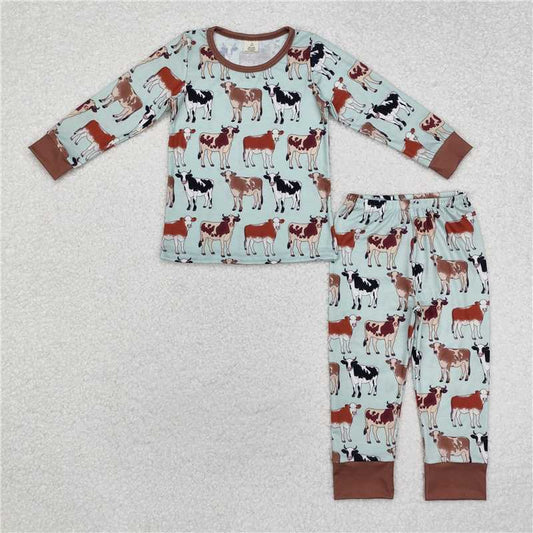 RTS NO MOQ Baby Boys Sets BLP0829 Western Cows Farm Bamboo Pajamas Clothes Sets