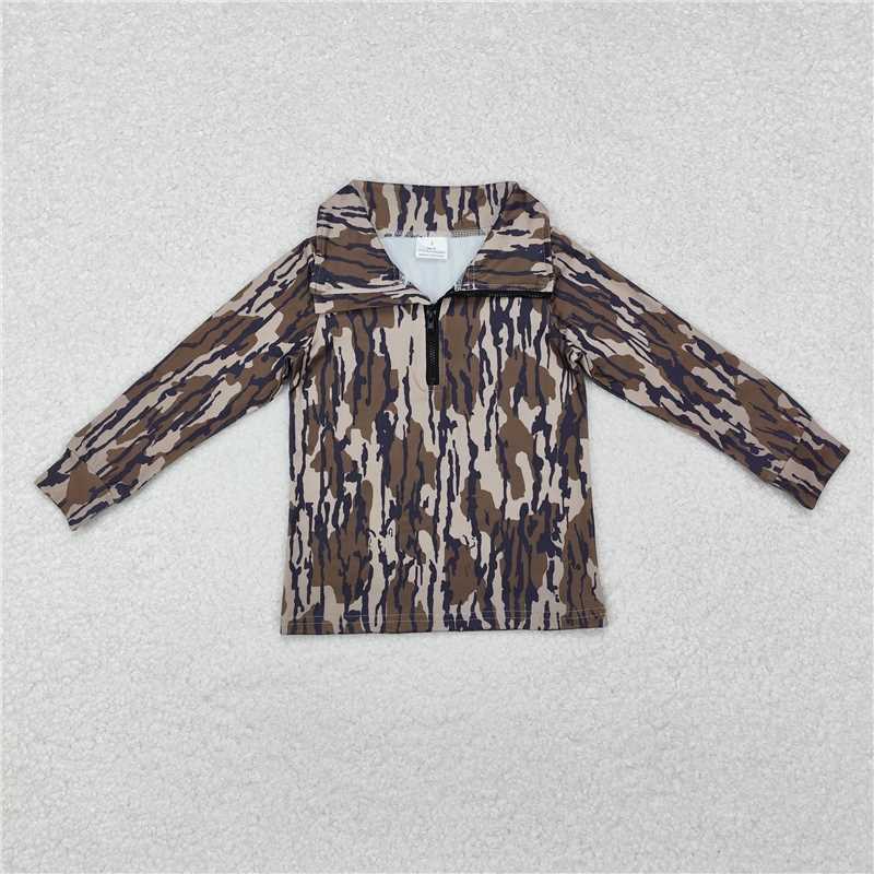 RTS NO MOQ Baby Boys Long Sleeve BT0957 Bottomland Camo Hunting Zip Pullovers Tops