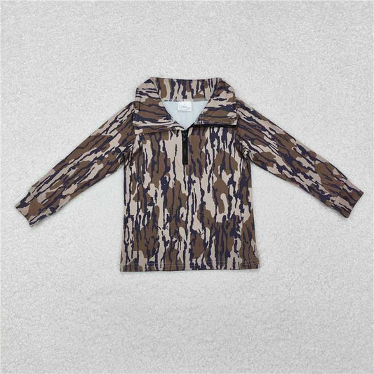 RTS NO MOQ Baby Boys Long Sleeve BT0957 Bottomland Camo Hunting Zip Pullovers Tops