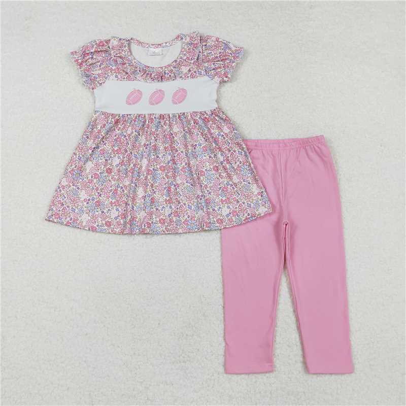 RTS NO MOQ Baby Girls Summer Kids Sets GSPO1714 Football Pink Tunic Legging Clothes Sets