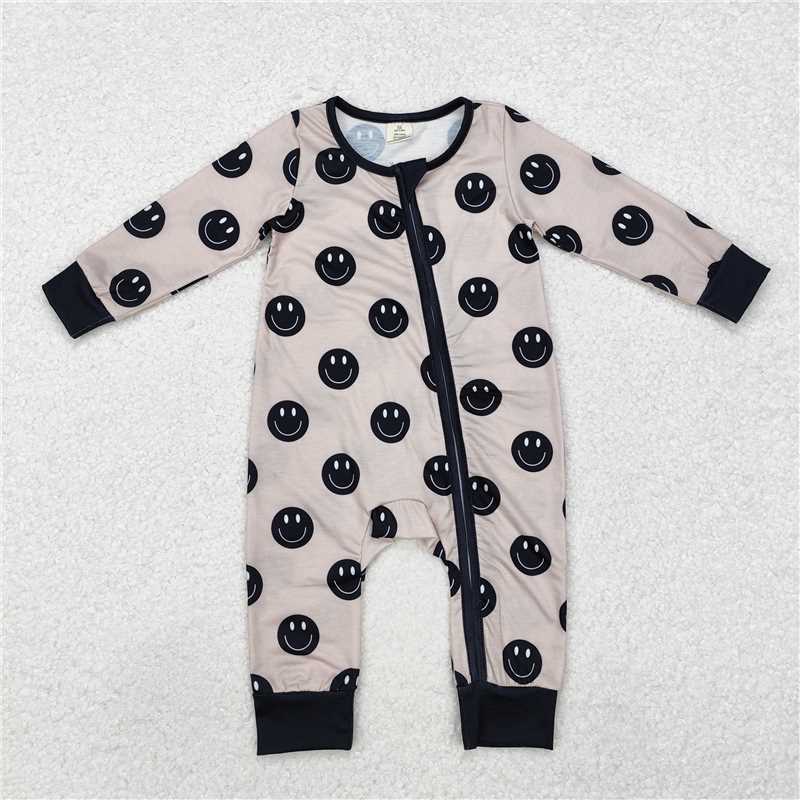 5.15 RTS NO MOQ Baby Boys Bodysuit LR1434 Long Sleeve Black Fall Bamboo Rompers