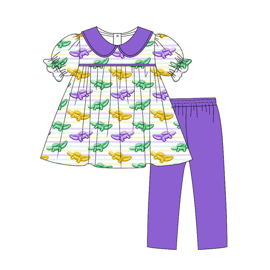 MOQ:5 Purple Kid Short Sleeve Wholesale Boutique Kid Clothing Outfits