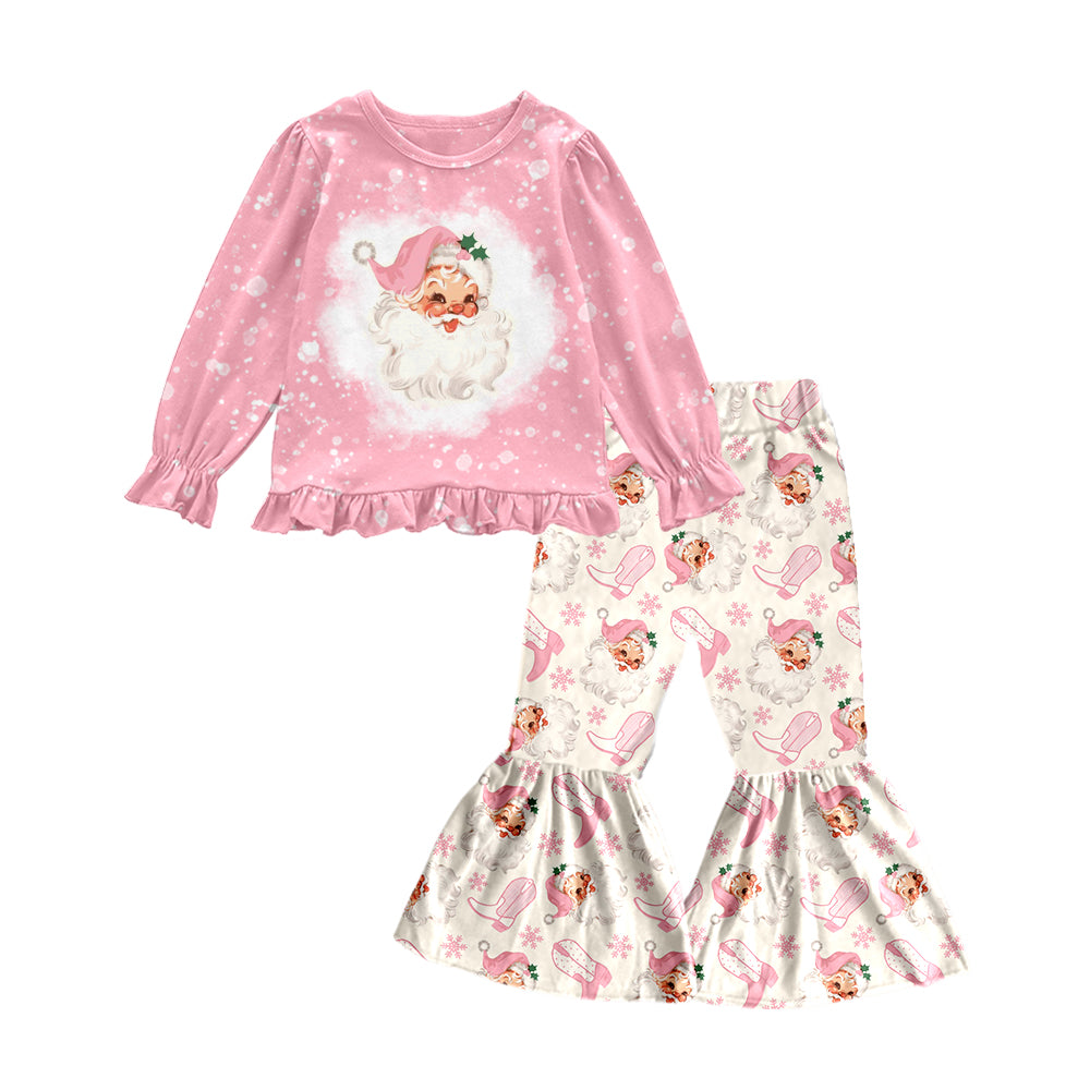 MOQ:5  Pink Santa Long Sleeve Wholesale Boutique Kid Outfit