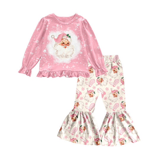 MOQ:5  Pink Santa Long Sleeve Wholesale Boutique Kid Outfit