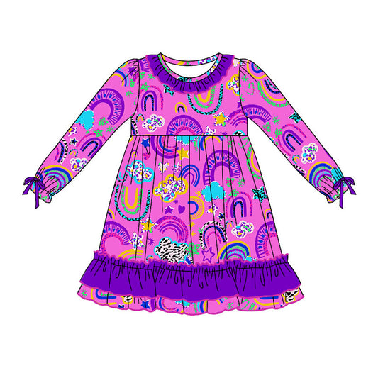 MOQ:5 Cute Purple Girls Long Sleeve Wholesale Boutique Kid Clothing Kid Dresses