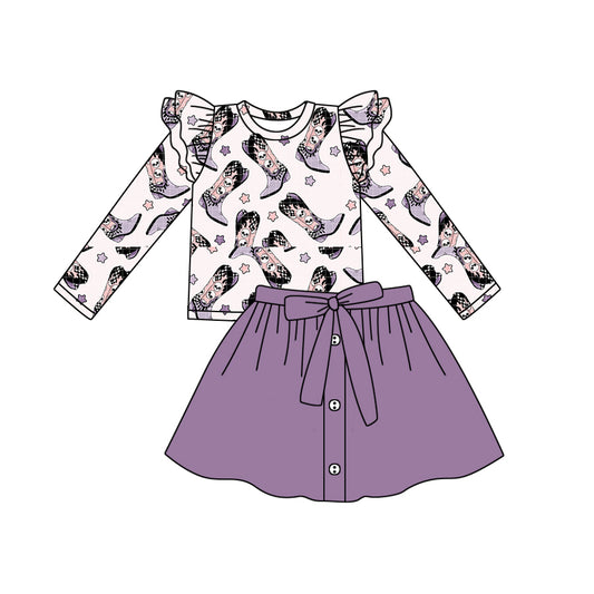 MOQ:5 Purple Girl Long Sleeve Wholesale Boutique Kid Clothing Kid Dresses