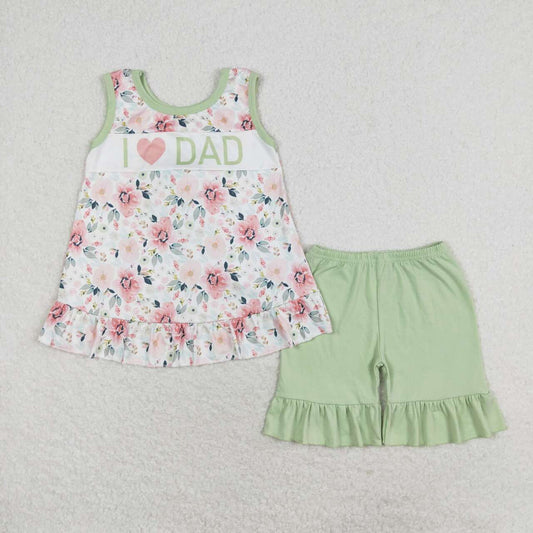 GSSO1178 Baby Girls I Love Dad Floral Top Ruffle Shorts Set