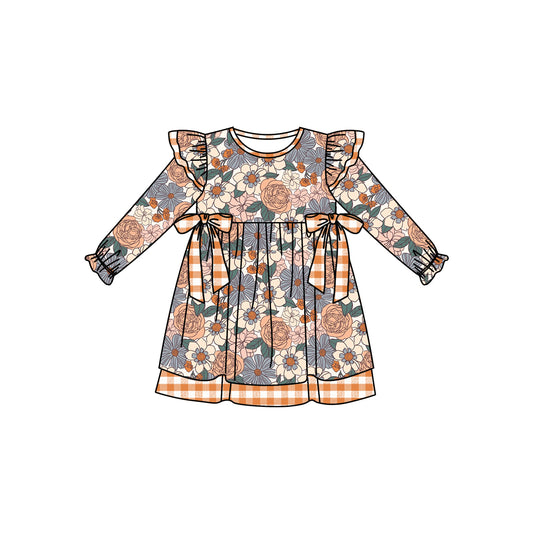 MOQ:5  floral Girl long Sleeve Wholesale Boutique Kid Clothing Kid Dresses