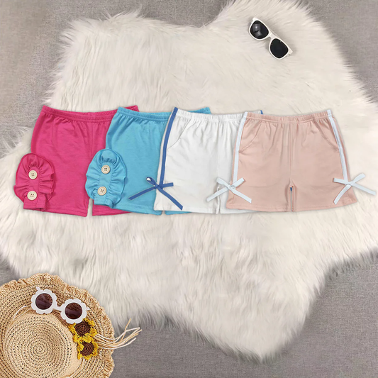 RTS NO MOQ Summer Sibling Baby Girls 4 Colors Cotton Button Shorts Bottoms