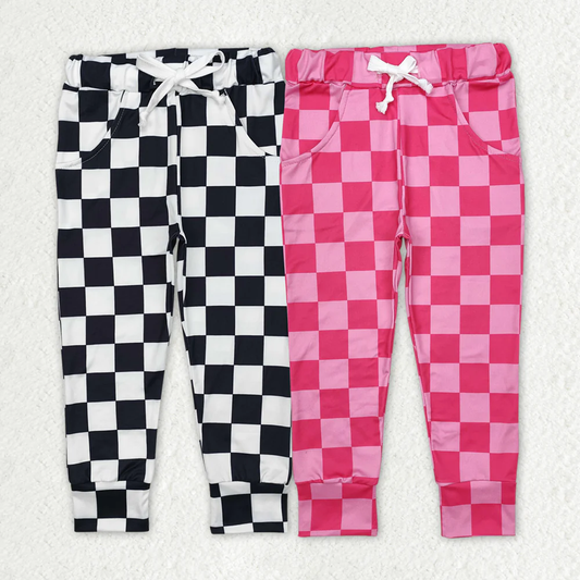 RTS NO MOQ Sibling Baby Girls Trousers Checkered Jogger Pocket Pants