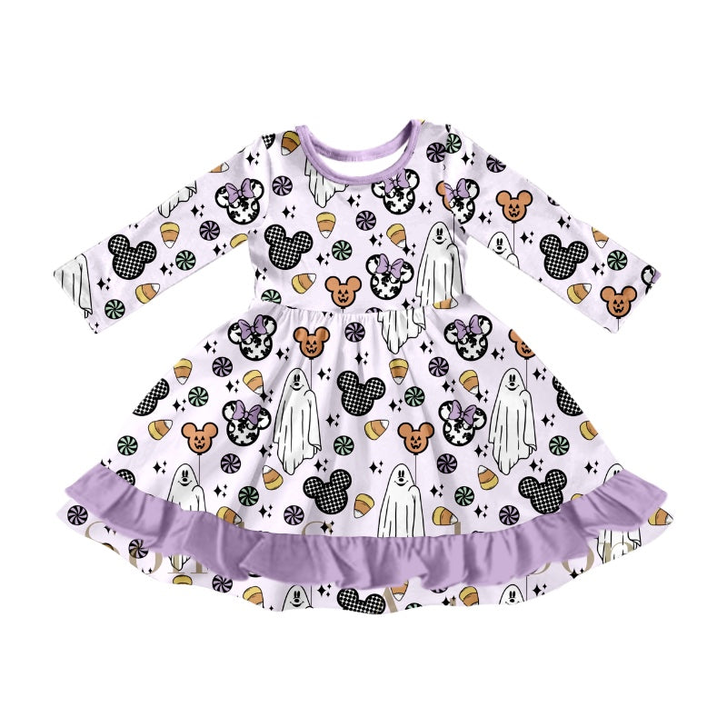 MOQ:5 Purple Long Sleeve Wholesale Boutique Kid Clothing Kid Dresses