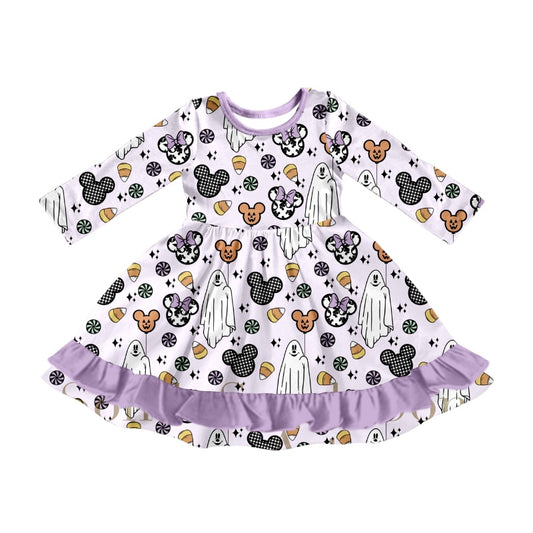 MOQ:5 Purple Long Sleeve Wholesale Boutique Kid Clothing Kid Dresses