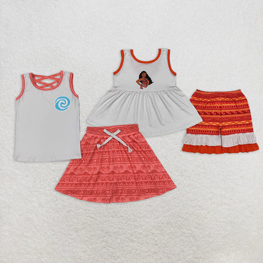 RTS NO MOQ Summer Sibling  Baby Girls Sleeveless Top Short Skirt Shorts Clothing Set