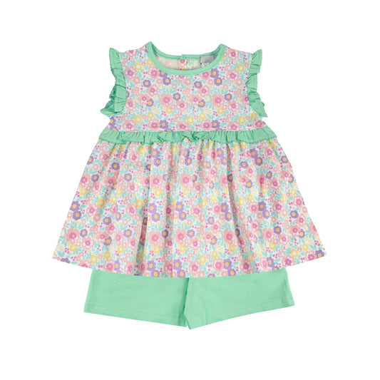 GSSO1134 Green Girl Clothes Summer Short Sleeve Outfit Kid Clothing Set