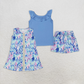 RTS NO MOQ Summer Sibling  Baby Girls Shirt Top Water Flowers Shorts Dresses Clothes Sets