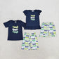 5.14 RTS NO MOQ Summer Sibling Baby Girls Boys Crocodile Embroidery Cotton Shorts Sets