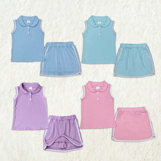 5.24 RTS NO MOQ Summer Sibling Baby Girls Pullover Top Sports Shorts Clothes Sets