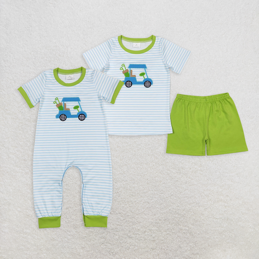 RTS NO MOQ Summer Sibling Baby Boys Golf Summer Rompers Outfits Clothes Sets