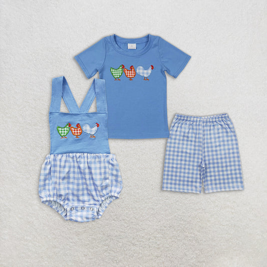 RTS NO MOQ Summer Sibling Baby Boys Chicken Rompers Clothes Sets
