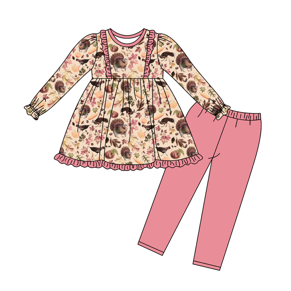 MOQ:5 Pink Long Sleeve Wholesale Boutique Kid Clothing