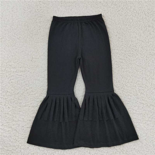 5.23 RTS NO MOQ Baby Girls Long Pants P0282 Black Cotton Fringe Ruffle Bell Pants