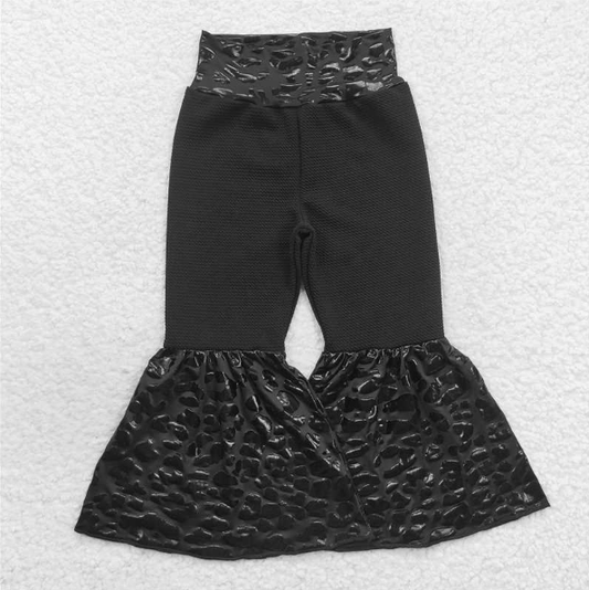 5.23 RTS NO MOQ Baby Girls Long Pants P0221 Black Leopard Bell Bottom Pants