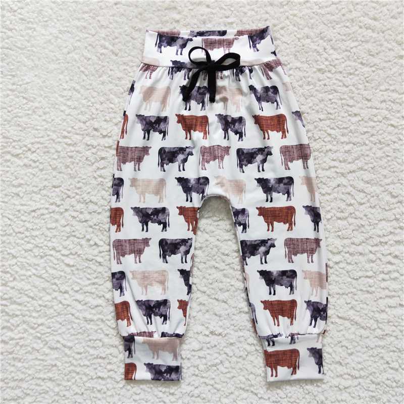 5.23 RTS NO MOQ Baby Girls Long Pants P0272 Highland Cow Western Pants Sets