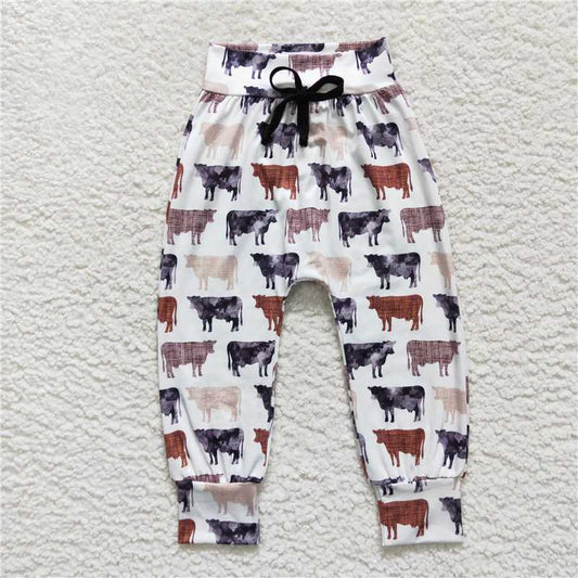 5.23 RTS NO MOQ Baby Girls Long Pants P0272 Highland Cow Western Pants Sets