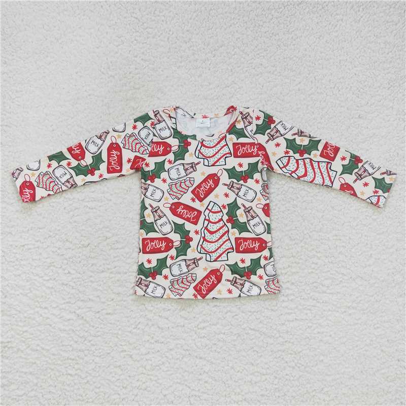 5.22 RTS NO MOQ Baby Girls Long Sleeve GT0325 Christmas Tree Cake Long Sleeve Tee Shirts Tops