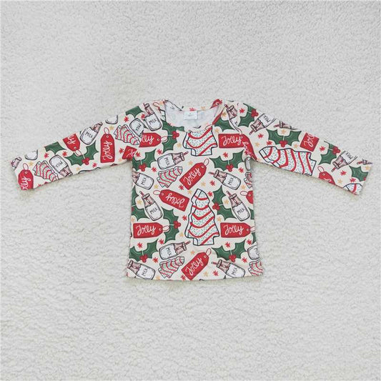 5.22 RTS NO MOQ Baby Girls Long Sleeve GT0325 Christmas Tree Cake Long Sleeve Tee Shirts Tops