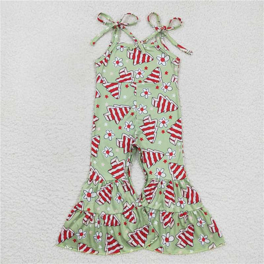 RTS NO MOQ Baby Girls Bodysuit SR0453 Christmas Tree Cake Straps Bell Bottom Jumpsuits