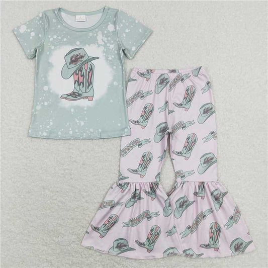 7.14 RTS NO MOQ Baby Girls Summer Kids Sets GSPO1232 Western Boots Top Bell Pants Outfits Clothes Sets