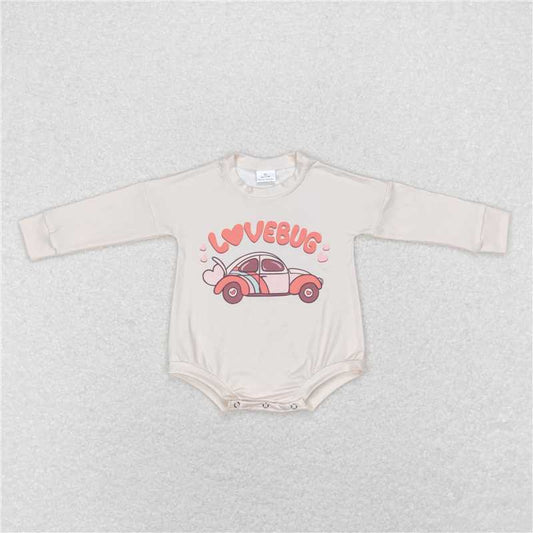 7.7 RTS NO MOQ Baby Boys Bodysuit LR0833 Lovebug Cars Long Sleeve Valentines Rompers