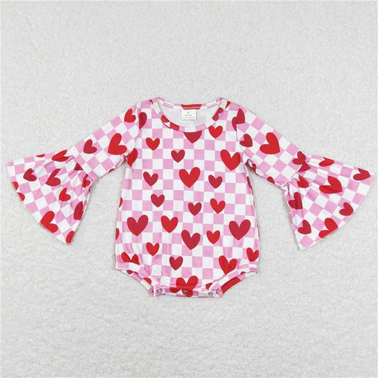 7.28 RTS NO MOQ Baby Girls Bodysuit LR0865 Pink Checkered Valentine Long Sleeve Rompers