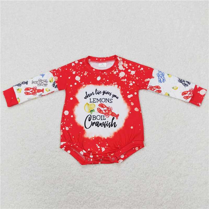 7.28 RTS NO MOQ Baby Girls Bodysuit  LR0875 Crawfish Lemons Long Sleeve Red Rompers