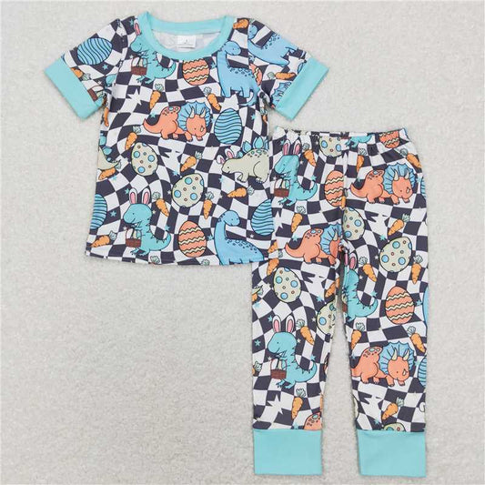 5.27 RTS NO MOQ Baby Boys Summer Sets BSPO0283 Easter Dinosaurs Eggs Shirt Pants Pajamas Clothes Sets