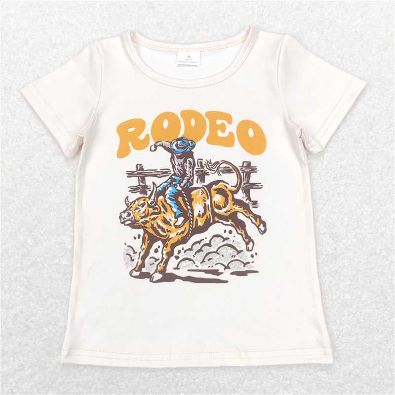 5.21  RTS NO MOQ Summer Baby Boys Shirt BT0515 Ivory Western Rodeo Short Sleeve Tee Shirts Tops