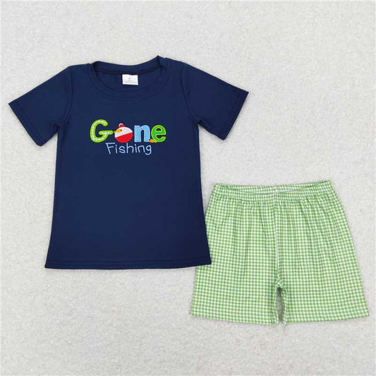 RTS NO MOQ Baby Boys kids Summer Sets BSSO0395 Short Sleeve Gone Fishing Shirts Shorts Outfits Clothes Sets