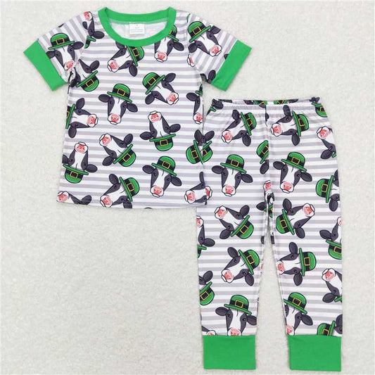 5.27 RTS NO MOQ Baby Boys Summer Sets BSPO0279 St Patrick Day Cow Top Pants Pajamas Clothes Sets