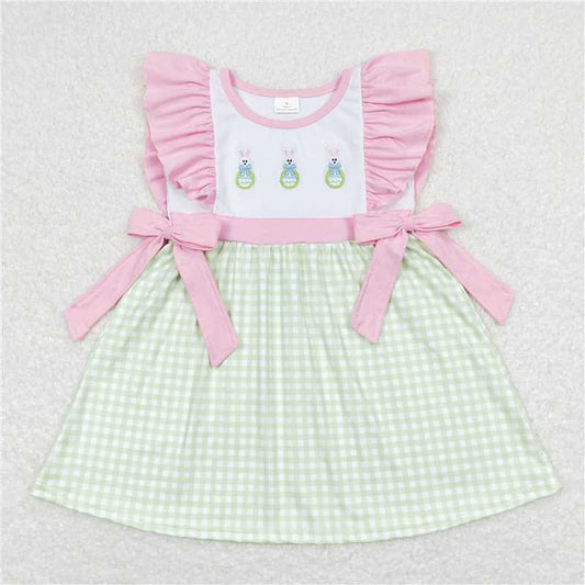 8.1 RTS NO MOQ Summer Baby Girls Dresses GSD0601 Easter Bunny Bows Knee Length Dresses
