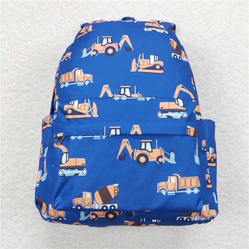 BA1069 Kids Boys Backpack Excavator Bulldozer Print School Bag