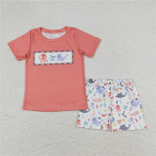 RTS NO MOQ Baby Boys kids Summer Sets BSSO0671 Octopus Crab Sea Lion Shirt Shorts Clothes Sets